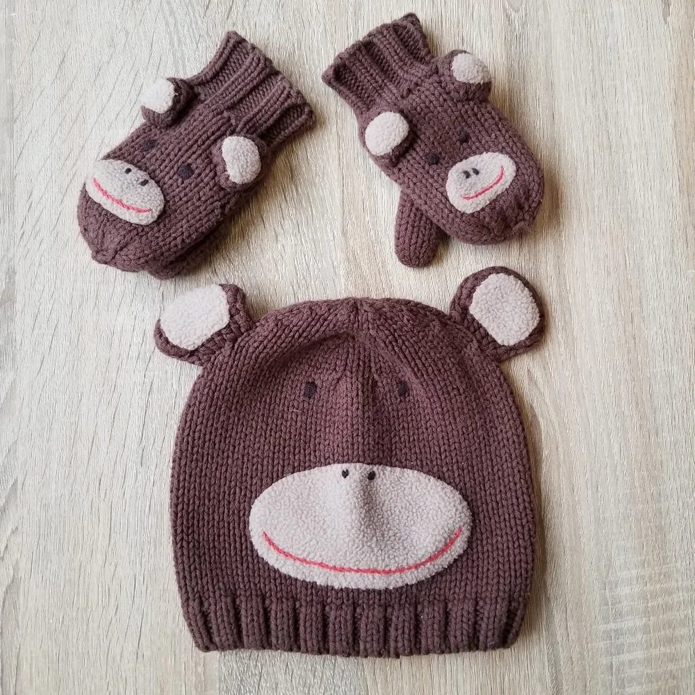 2011 vguc Mini Boden 12-24 months knit monkey hat & gloves FREAKING ADORABLE! - Picture 3 of 14